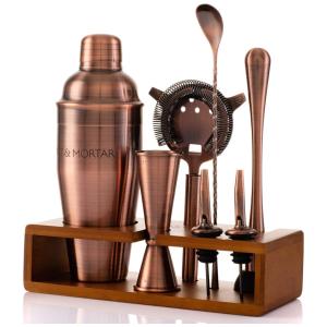 MintMortar Kit Bn Profissional 7 Peças em Aço Inoxidável com Suporte, Marrom Bronze