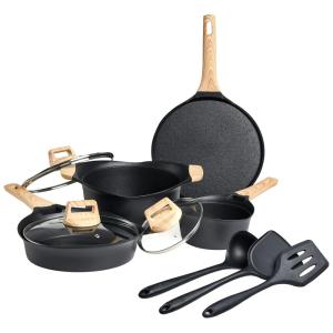 Conjunto de Panelas Antiaderente de Alumínio Fundido, 10 Peças, ESLITE LIFE ES Sets1612, Preto