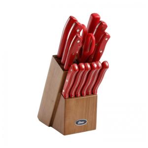 Conjunto de Facas em Aço Inoxidável com Bloco de Bancada, 14 Peças, Oster, Vermelho