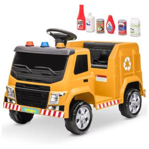 Caminhão de Reciclagem Elétrico Infantil com luzes LED, Efeitos Sonoros e Acessórios de Reciclagem Incluídos, 12V, Kidzone, Amarelo