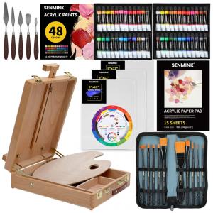 Kit de Pintura Conjunto Artístico com 69 Peças, Inclui 48 Tintas, SENMINK, Marrom