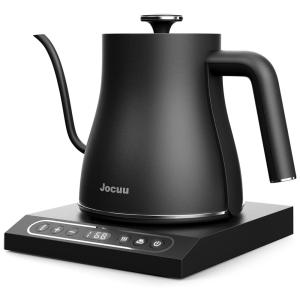 Chaleira Elétrica Jocuu 800mL em Aço Inoxidável com Desligamento Automático e Proteção Contra Fervura, 110V 1200W, Preto Fosco