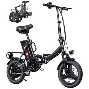Bicicleta Elétrica Dobrável Windone S14 Preto Fosco – Motor 350W (Pico 500W), Velocidade Máxima 30km/h, Autonomia 45km, Rodas 14"