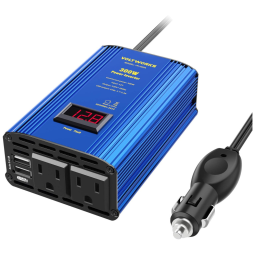 Inversor de Potência 300W DC 12V para AC 2 Tomadas, 2 USB, 110v, VOLTWORKS VK 300A, Azul Aço