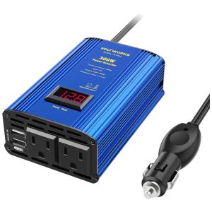 Inversor de Potência 300W DC 12V para AC 2 Tomadas, 2 USB, 110v, VOLTWORKS VK 300A, Azul Aço