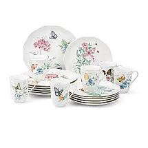 Aparelho de Jantar Lenox Butterfly Meadow 18 Peças Porcelana Branca Serviço para 6 Padrão Floral