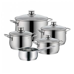 Jogo de Panelas com Tampas de Vidro, Cromada em Aço Inoxidável, WMF Diadem Plus, Prata