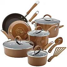 Conjunto de Panelas e Frigideiras Antiaderentes em Alumínio, 12 Peças, Rachael Ray, Marrom