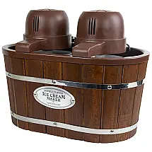 Sorveteira Elétrica Dupla, Função Iogurte 4 Litros 2 Tigelas 2L, Madeira, 110v, NOSTALGIA ICMW200DBL, Marrom