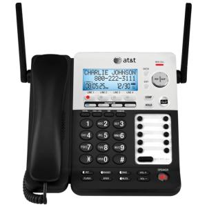 Telefone sem fio, 1 unidade, com expansão de 4 linhas, prata e preto, ATT SB67158, Preto