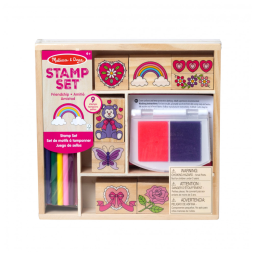 Kit de Carimbos Infantil de Madeira com 9 Selos, 5 Lápis de Cor e Bloco de Carimbo de 2 Cores, Melissa & Doug