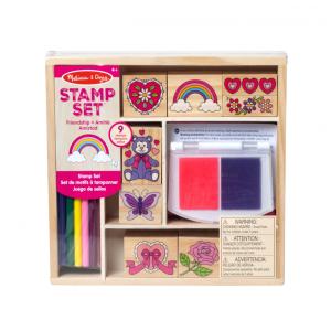 Kit de Carimbos Infantil de Madeira com 9 Selos, 5 Lápis de Cor e Bloco de Carimbo de 2 Cores, Melissa & Doug