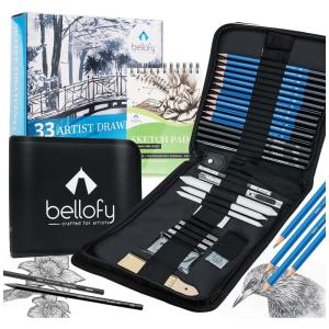 Kit Lápis de Cor Profissional com Estojo 33 peças Tintas Acrílicas, Aquarela, BELLOFY 6221811, Preto