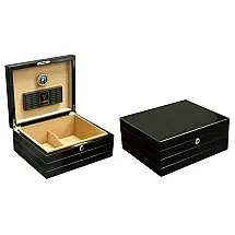 Humidor de Mesa Prestige Import Group Onyx Linear Motif 50 Charutos Cedro Espanhol Laca Preta Higrômetro e Chave