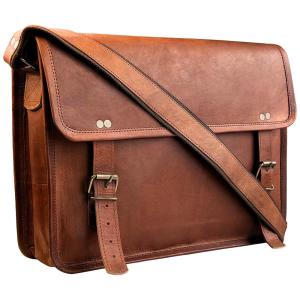 Bolsa Maleta de Couro Unissex para Laptop, RUSTIC TOWN, Marrom