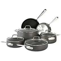 Conjunto de Panelas e Frigideiras Antiaderentes de Aço Anodizado, 10 Peças, ALL CLAD E785SC64, Cinza