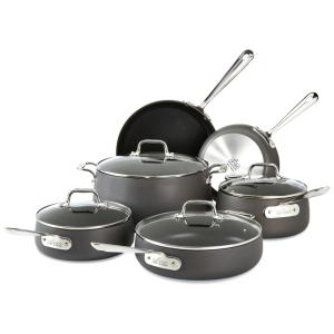 Conjunto de Panelas e Frigideiras Antiaderentes de Aço Anodizado, 10 Peças, ALL CLAD E785SC64, Cinza