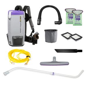 Aspirador de Pó Mochila Comercial 5,6L com Acessórios, 110V, ProTeam Super Coach Pro 6, Cinza e Roxo