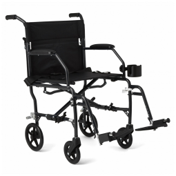 Cadeira de Rodas de Transporte Medline Preta Dobrável Leve Assento 48 cm Capacidade 136 kg