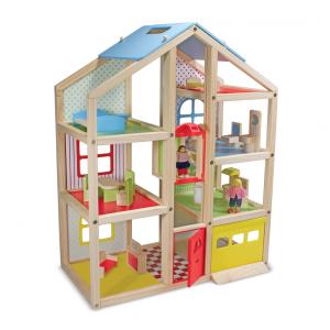 Casa de Bonecas em Madeira Escala 1:12 com 15 Peças de Mobília, Garagem e Elevador, Melissa & Doug