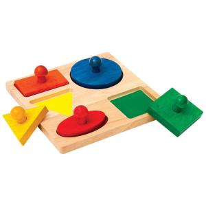 Quebra-cabeça Geométrico Colorido Guidecraft, Madeira Rubberwood, 5 Formas com Base Colorida, Jogo Educativo Infantil G527