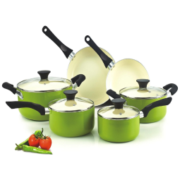 Conjunto de Panelas Antiaderente Revestida de Cerâmica, 10 Peças, COOK N HOME NC 00358, Verde