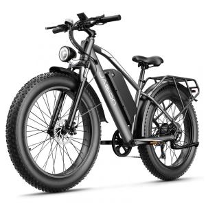 Bicicleta elétrica Jasion EB5 MAX cinza, pneus 26x4, motor até 2000W, bateria 48V 15Ah, 7 marchas, suspensão dianteira e voltagem 110V