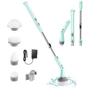 Seisorush Vassoura Elétrica Rotativa 360 sem Fio com Cabo Flexível e 4 Acessórios, 110V, Azul