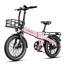 Bicicleta Elétrica Dobrável Jasion EB6 Rosa com Cesta Dianteira 1000W Bateria Embutida Removível 48V 375Wh Pneus 20" Fat Tire 7 Marchas 110V