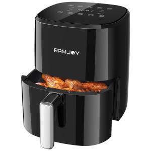 Fritadeira Elétrica Air Fryer 3 Litros 8 em 1 com Controle Digital e Cesta Antiaderente, 110V 1250W, RAMJOY, Preta