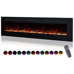 Lareira Elétrica Valuxhome de 182,88 cm Embutida na Parede com 13 Cores de Chamas, Troncos e Cristais Realistas, Temperatura Ajustável de