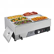Aquecedor de Alimentos Buffet VEVOR 1500W Banho-Maria Inox 6 Cubas 1/3 Tampa Buffet 110V