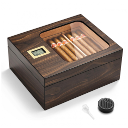 Umidor de Charutos OTAKOKIT, Caixa de Cedro com Design Moderno de Vidro e Higrômetro Digital, Umidificador, Bandeja e Divisor de Cedro
