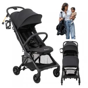 Carrinho compacto BabbleRoo Hoplite Preto Jet Black - Ultraleve 5,6 kg, Estrutura em Liga de Aço, Reclinação 175°, Capota Impermeável UPF