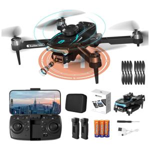 Drone 1080P HD com Câmera Dupla, Prevenção de Obstáculos, 50 Min de Voo, Dobrável e Motor Sem Escova para Iniciantes, Techwonderz, Preto