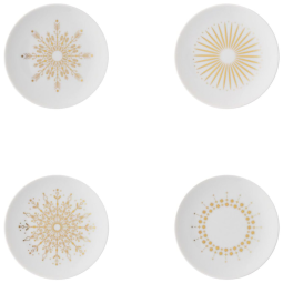 Conjunto de Pratos para Aperitivo com 4 Peças, Formato Redondo e Material de Porcelana, Rosenthal TAC Gropius Festive, Branco e Dourado