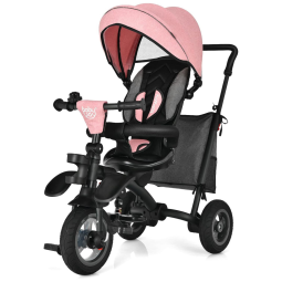 Triciclo Infantil para Passeio com Assento Ajustável 8 Estágios, Idade Recomendada 1 a 5 Anos, BABY JOY, Rosa
