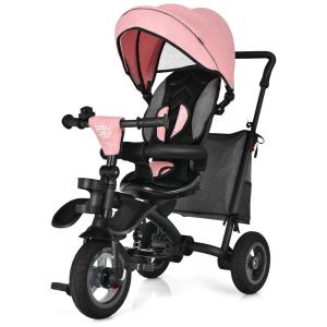 Triciclo Infantil para Passeio com Assento Ajustável 8 Estágios, Idade Recomendada 1 a 5 Anos, BABY JOY, Rosa