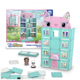 Conjunto de Construção Magnética Tile Town Gabbys Dollhouse 35 Peças, Brinquedo Interativo STEM de Telhas Magnéticas, Inclui Figuras de
