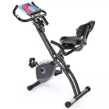 Exercise Bike Folding Stationary Bike Magnetic Recumbent 3 in 1 Cycling Slim Bike with Arm Resistance Bands LCD Monitor for Men and Women