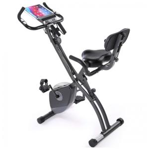 Exercise Bike Folding Stationary Bike Magnetic Recumbent 3 in 1 Cycling Slim Bike with Arm Resistance Bands LCD Monitor for Men and Women