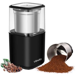 Moedor de Café e Grãos Elétrico Profissional 70g, Aço Inoxidável, 110v, VIEWKA VK 7446, Preto