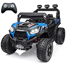 Carro Elétrico Infantil Jeep 4x4 24V Azul com Controle Remoto, Cinto Ajustável, Luzes LED e Portas com Trava