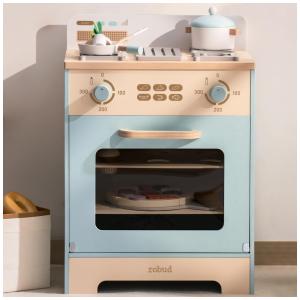 Forno de Cozinha Educativa de Brincar em Madeira ROBUD, com Mini Cupcakes e Pizza, para Crianças - Brinquedo Realista de Forno de Madeira