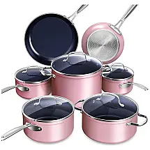 Conjunto de Panelas Antiaderente Cerâmico Azul NuWave Healthy Duralon, Resistente a Arranhões, 5 Peças
