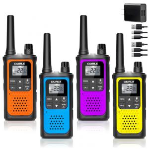 Rádio Comunicador Walkie Talkie Durlk Recarregáveis de Longo Alcance, 4 Unidades para Adultos, Rádio Bidirecional 22 Canais FRS