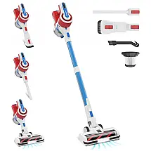 Aspirador de Pó Multifuncional POWEART V80 sem Fio com Acessórios e Sucção Potente 26000PA, 11OV 350W, Branco e Vermelho