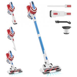 Aspirador de Pó Multifuncional POWEART V80 sem Fio com Acessórios e Sucção Potente 26000PA, 11OV 350W, Branco e Vermelho