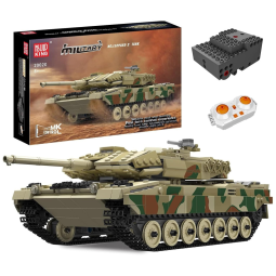 Kit de Construção Tanque Leopard 2 com 1091 Peças e Controle Remoto para Adultos, Mould King WX20020, Verde