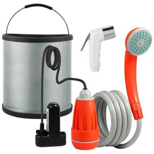 GFS 1701 Chuveiro Portátil 15L com Bomba a Pressão e Mangueira para Acampamento, KEDSUM, Cinza